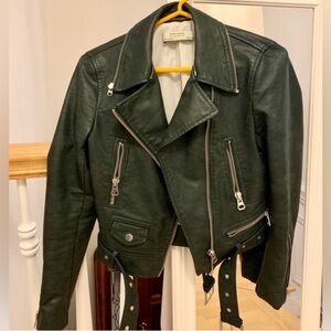 Zara Faux Leather Green Moto Jacket
